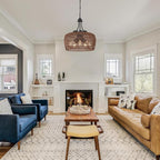 HMVPL Coffee Rattan Chandeliers for Dining Room, 5-Light Coastal Chandelier with Wicker Lampshade, Large Farmhouse Light Fixture, Boho Dining Room Chandelier for Island Kitchen Bedroom Living Room