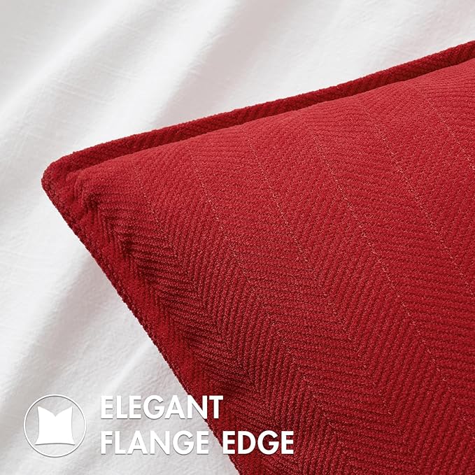MIULEE Pack of 2 Christmas Red Decorative Pillow Covers 22x22 Inch Soft Chenille Luxurious Couch Throw Pillows Farmhouse Cushion Covers Euro Shams with Elegant Design for Sofa Bedroom Home Decor