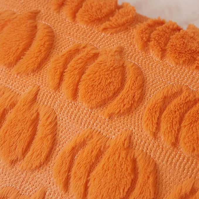GEEORY Fall Pumpkins Soft Plush Pillow Covers, 20 x 20 Inch Set of 2, Fluffy Faux Fur Wool Decorative Farmhouse Cushion Case for Sofa Home Decoration Orange GC018-20