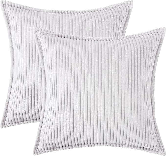 Mecatny Corduroy Throw Pillow Covers 26x26 Set of 2, Neutral Decorative Soft Boho Couch Pillow Covers with Broadside for Sofa Living Room, Grey