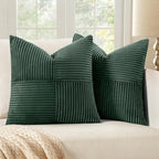 MIULEE Christmas Army Green Corduroy Pillow Covers Pack of 2 Boho Decorative Spliced Throw Pillow Covers Soft Solid Couch Pillowcases Cross Patchwork Cushion Covers for Living Room Bed Sofa 16x16 inch