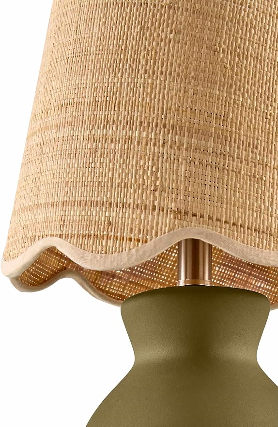 BoutiqueRugs Liliac Boho Ceramic and Jute Bedside Table Lamp for Bedroom Nightstand - End Side Lighting for Living Room - Shade Rattan - Green, Beige - 15" H