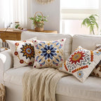 Embroidered Throw Pillow Cover 18x18 Classic Boho Floral Pattern Pillows Cover Outdoor Decorative Pillowcase,Durable Cozy Textured Cushion Case for Sofa Couch Bed Living Room,Blue