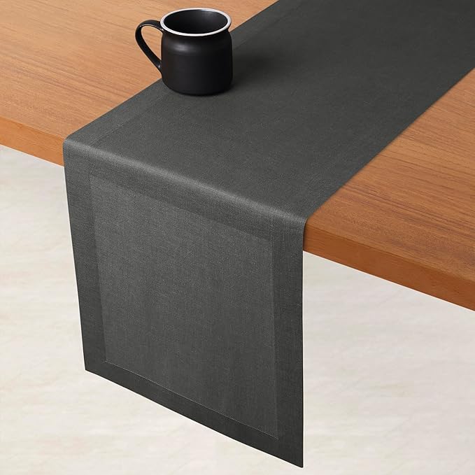 D'Moksha Homes Linen Charcoal Grey Table Runner 72 Inches Long - 100% Pure Linen 14 x 72 Inch Table Runner for Dining, Fall, Autumn and Halloween - Machine Washable