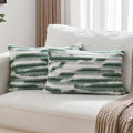 FUTEI Dark Green Decorative Throw Pillow Covers 12x20 Inch Set of 2,Soft Tie-Dye Faux Rabbit Fur Striped Texture Pillow Case, Modern Home Decor for Couch Bed Living Room