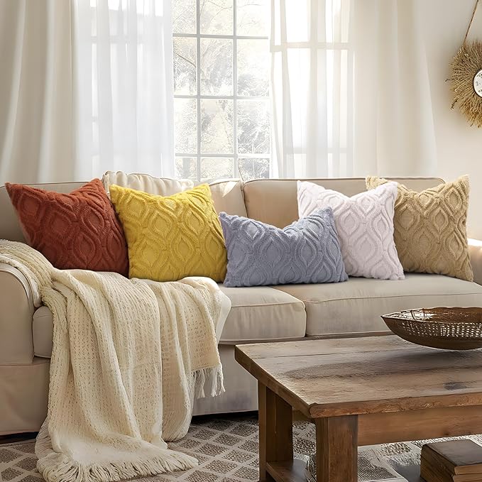 decorUhome Fall Throw Pillow Covers 16x16 Inch Set of 2, Soft Plush Decorative Faux Fur Rust Solid Couch Pillow Covers, Accent Farmhouse Neutral Square Euro Pillow Cases for Sofa Bed Living Room