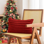Christmas Red Faux Fur Plush Lumbar Throw Pillow Covers 12x20 Set of 2 Fuzzy Striped Soft Cozy Pillowcase Luxury Decorative Pillows Fluffy Cushion Covers for Couch Bed Living Room