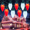 Moonflor C9 LED Christmas Lights Outdoor, 51.3ft Feet 50 LED Strawberry String Lights with 50 Spring Clamps, Waterproof Commercial Grade Extendable for Indoor Outdoor,Red and Pure White