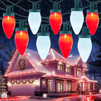 Moonflor C9 LED Christmas Lights Outdoor, 51.3ft Feet 50 LED Strawberry String Lights with 50 Spring Clamps, Waterproof Commercial Grade Extendable for Indoor Outdoor,Red and Pure White