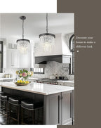 10" Water Ripple Pendant Lights, 2-Tier Modern Pendant Lights Kitchen Island, Black Hanging lamp, Chandeliers for Dining Room Kitchen Island Bedroom Entryway, CC4848-1P-BK