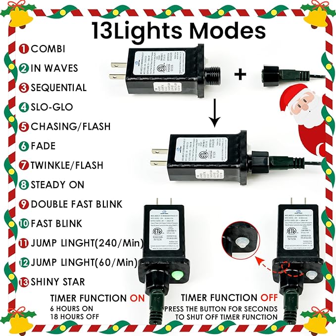 Connectable 240LED 88Ft 13Modes Christmas String Lights Indoor Outdoor | Extendable Green Wire Red & Green Christmas Tree Lights with Timer | Twinkle Fairy Light Plug in for Xmas Tree(Red & Green)