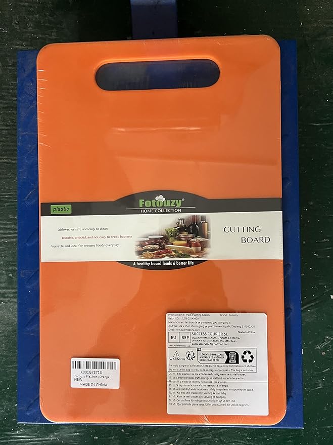 Fotouzy Plastic Utility Cutting Board with Handles, Food Safe PP Material, BPA Free, Dishwasher Safe, Thick Chopping Board, Large Size, Easy Grip Handle, for Kitchen (Orange)