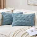 MIULEE Pack of 2 Decorative Lumbar Throw Pillow Covers 12x20 Inch Soft Boho Striped Textured Corduroy Pillow Covers Modern Farmhouse Home Decor for Couch Bed Sofa Living Room Blue Grey