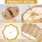Plum Blossom Ceiling Light & Rattan Chandelier with Fabric Shade(16.5" 4•Light) | √UL-Listed Flush Mount & Fire-Safe PC Panels for Boho Kitchen Islands | Modern Farmhouse Dining Room Lighting