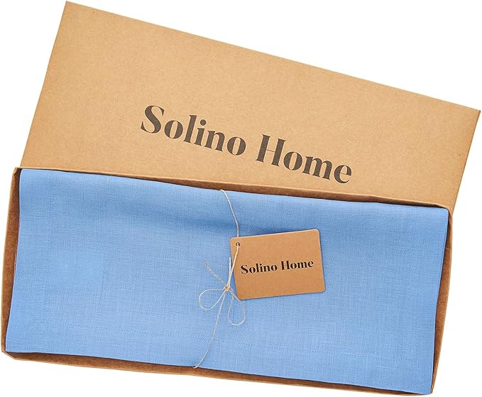 Solino Home Linen Table Runner 108 Inches Long - 100% Pure Linen Provence Blue Dining Table Runner 14 x 108 Inch - Fete - Christmas