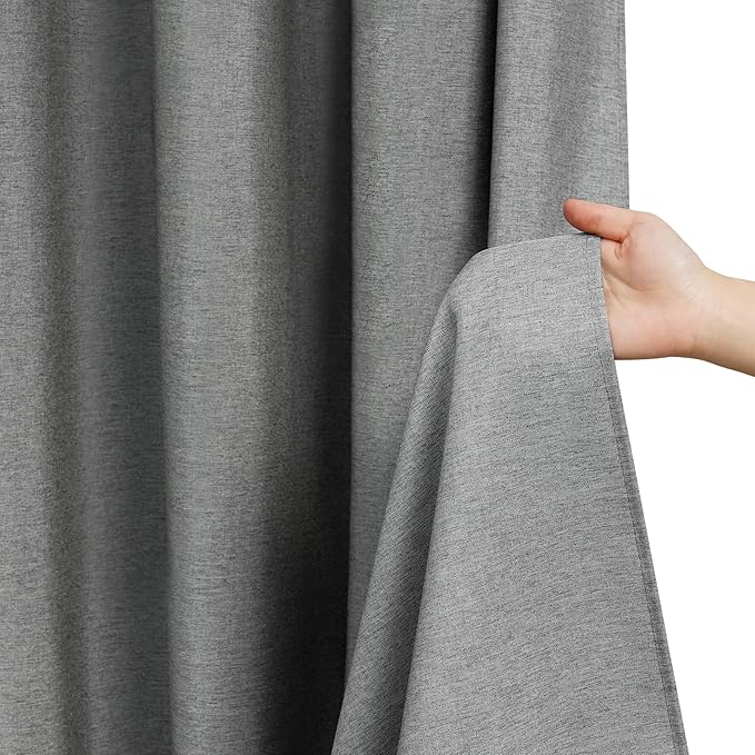 Grey Faux Linen Textured Fabric Shower Curtain, Heavy Duty Linen Look Hotel Shower Curtain Water-Resistant, 72 x 72 Inch Natural Gray Bathroom Shower Curtains Wrinkle-Free, Machine Washable