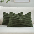 FUTEI Olive Green Striped Decorative Throw Pillow Covers 12x20 Inch Set of 2,Rectangle Winter Decorations Couch Lumbar Pillowcase,Soft Cozy Faux Rabbit Fur & Velvet Back,Modern Home Decor for Bed