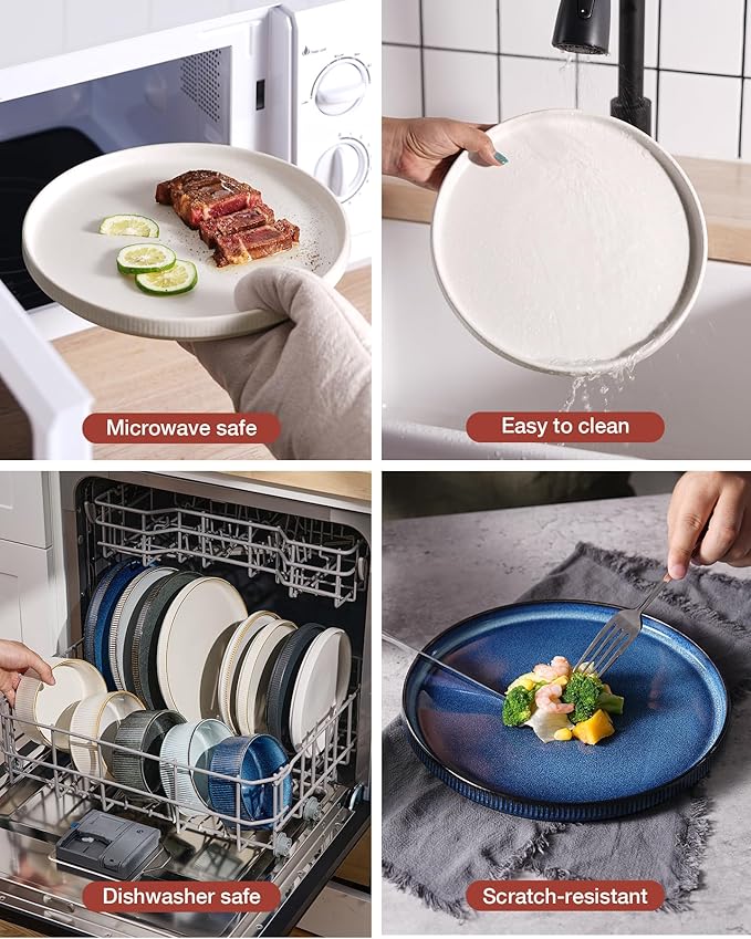 Famiware Star Dinnerware Sets, Plates and Bowls Set for 4, 12 Pieces Ribbed Dishes - Chip and Scratch Resistant, Microwave and Dishwasher Safe Tableware, Matte White