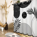 Boho Mid Century Leaf Shower Curtain Set,Arch Sun Design,Minimalistic Leaves Pattern,Waterproof and Luxurious Fabric-12 Hooks(Black-60" x 72")