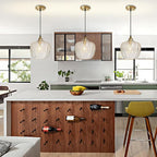 Modern Gold Pendant Light, Clear Glass Farmhouse Kitchen Island Pendant Light Fixture Adjustable Vintage Hanging Ceiling Light for Dining Room Corridor Bedroom 9.45 inch