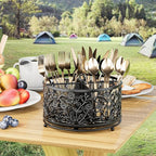 360° Rotating Utensil Caddy - Silverware Cutlery Caddy Holder with 4 Compartment, Metal Flatware Organizer Countertop with Handle for Party Camping Picnic, Kitchen Counter, Office (Black)