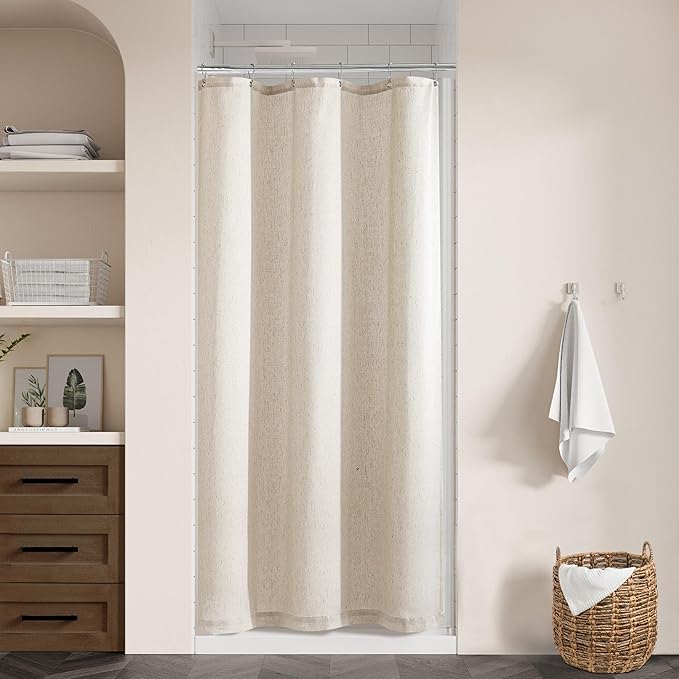 Beige Small Stall Shower Curtain 36x72 Inch Linen Narrow Size Half Shower Curtains for Bathroom Water Repellent Tan Earthy Tone Boho Farmhouse Rustic RV Drapes Set with Hooks 36 x 72 Inches
