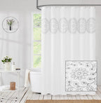 Jubilantex Grey and White Embroidered Shower Curtain Fabric for Bathroom, Farmhouse Boho Floral Rustic Chic Decorative Waterproof Bath Room Shower Curtain for Spa Hotel, 70x72 Inches, Gray