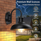 Dusk to Dawn Gooseneck Outdoor Light Fixtures, 2-Pack Farmhouse Barn Lights for Porch, Industrial Black Exterior Wall Sconce for Garage, Patio, E26 Base Anti-Rust for Garage Frontdoor Entryway Doorway