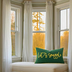 Sunkifover Let's Snuggle Decorative Lumbar Pillow Cover - 12x20 Inch Green and Gold Cotton Embroidery Throw Pillowcase for Bed, Bedroom, Living Room, Home Decor