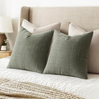 MIULEE Decorative Linen Check Euro Shams Throw Pillow Covers Neutral Farmhouse Vintage Pillow Covers 26x26 Set of 2 Boho Modern Home Decor for Sofa Couch Bedroom Cushion Olive Green