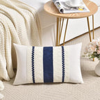 Fancy Homi Set of 2 Navy Blue Lumbar Decorative Throw Pillow Covers 12x20 Inch for Couch Bed Sofa Living Room, Aesthetic Modern Organic Farmhouse Home Decor, Soft Cotton Woven Textured Cushion Case