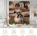 Funny Squirrel Warrior Shower Curtain Helicopter Animal Bathroom Set with 12 Hooks 84Hx72W inch Polyester Machine Washable Waterproof Brown Black and Green