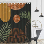 Boho Mid Century Leaf Shower Curtain Set,Arch Sun Design,Minimalistic Leaves Pattern,Waterproof and Luxurious Fabric-12 Hooks(Coffee Brown-72" x 78")