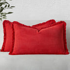 MIULEE Christmas Decorative Lumbar Throw Pillow Covers Neutral Linen Fringe Throw Pillows Set of 2 Red Boho Farmhouse Cushion Covers with Tassels for Couch Sofa Bed Living Room Home Decor 12x20 Inch