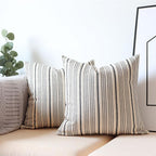 Black Pillow Covers Linen Farmhouse Throw Pillow Covers Outdoor Striped Decorative Square Throw Pillows for Couch Sofa Bed 18x18 in Pack of 2 Black and Cream