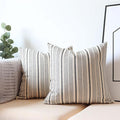 Black Pillow Covers Farmhouse Linen Throw Pillow Covers Striped Outdoor Decorative Square Throw Pillows for Couch Sofa Bed 16x16 in Pack of 2 Black and Cream