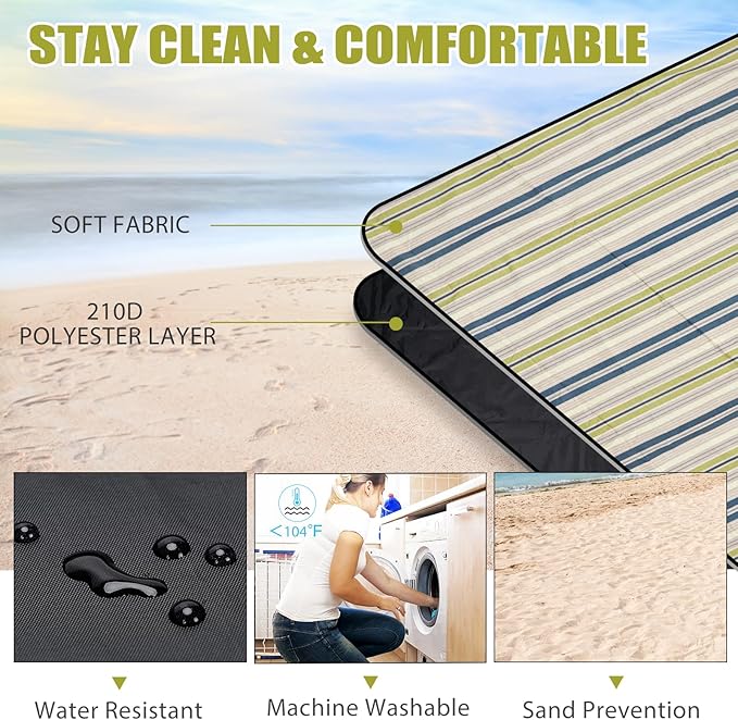 G GOOD GAIN Waterproof Picnic Blanket Portable with Carry Strap for Beach Mat or Family Outdoor Camping Party（Chartreuse）