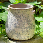 Vintage Grey Ceramic Ice Crack Glaze Flower Pot with Drainage Holes and With Handle, Country Rustic Planters for Indoor and Outdoor,Tuscan Decor,Home,Living Room, Garden Decor, Gardening Gift (Grey)