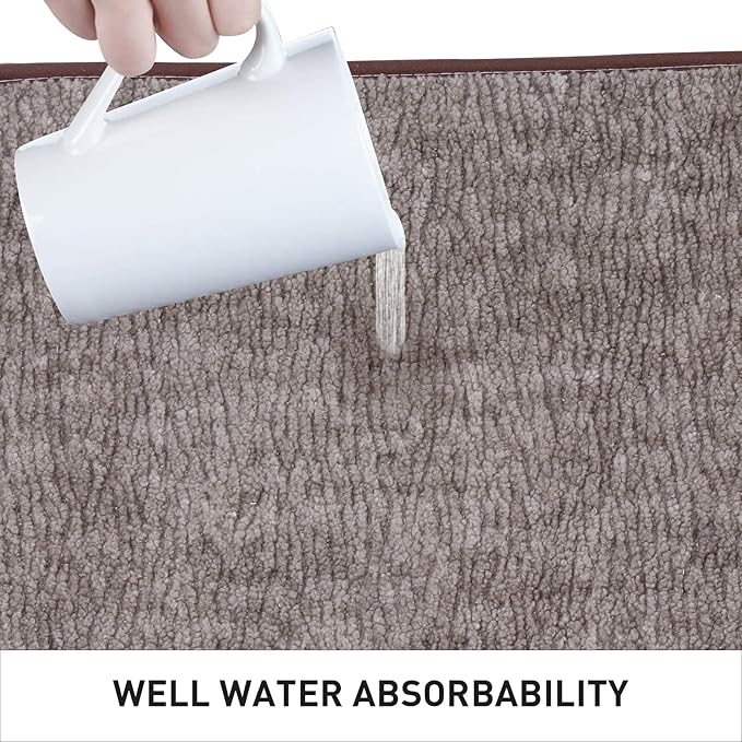 Bath Mats 24x17 Non-Slip Absorbent Bathroom Rug, Quick Dry Machine Washable Shower Tub Mat with Rubber Backing, Soft Floor Carpet for Bathroom Decor Bark Brown