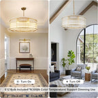 37" Modern Gold Round Chandelier,2-Tier 8-Light Water Ripple Crystal Glass Chandeliers,for Dining Room,Living Room,Bedroom,High Ceiling,Foyer Entryway,Luxury Chandelier