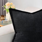 HAUSSY Black Large Decorative Throw Pillow Covers 26x26 Inch Set of 2,Soft Solid Corduroy Striped Cushion Case,Square Euro Pillow Shams,Winter Home Decorations for Couch,Bed