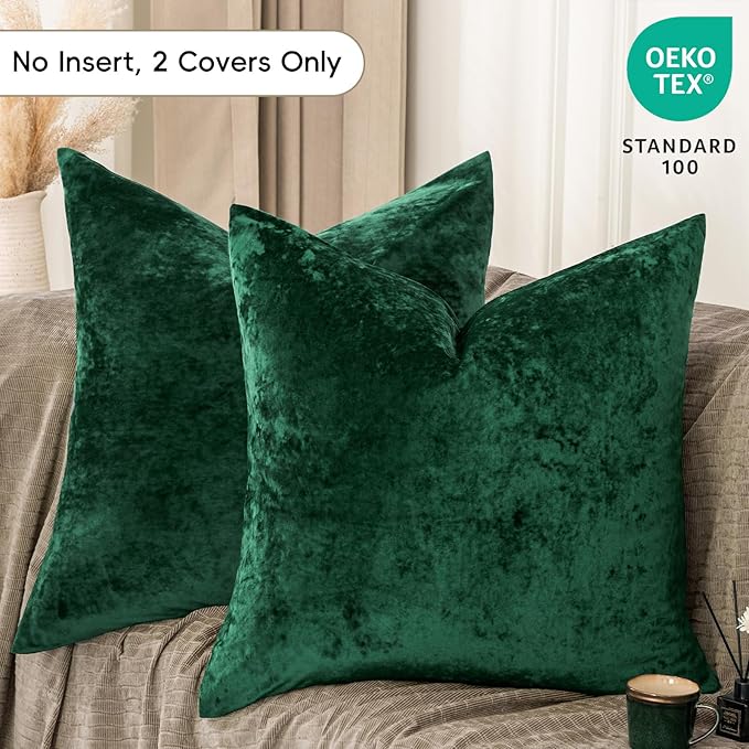 PHF Truly Velvet Euro Sham, 26"x 26",No Insert, 2 Pack Color Gradient Euro Throw Pillow Covers, Ultra Soft Cozy Pillow Covers for Home Decorative, No Shedding, No Pilling, Green