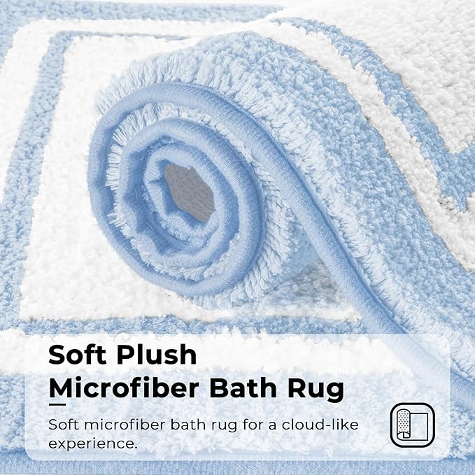 GRANNY SAYS Microfiber Bathroom Rugs Non Slip Washable, Water Absorbent Bathroom Mats for Tub Non Slip, Soft Bath Mats for Floor & Shower, Long Bath Rug, 24" x 36", Baby Blue