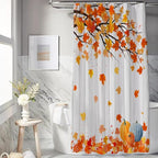 Metawu Fall Shower Curtain Autumn Farmhouse Shower Curtain Fallen Leaves Pumpkin Waterproof Shower Curtain Sets Washable Shower Curtain 72"×72" with 12 Hooks Bathtubs Bathroom Accessories