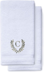 Decorative and Monogrammed Hand Towels for Bathroom Kitchen Makeup | Personalized Gift for Wedding-Bridal | Roman Font Custom Luxury Turkish Towel | Spa Collection, Oversized, 16 X 30 Inch, Set of 2