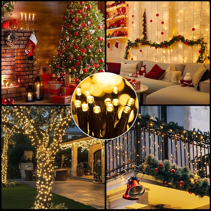 66FT 200 LED Connectable Christmas Tree Lights, End-to-End Plug 8 Modes Indoor Lights with Timer, Outdoor Indoor Fairy Lights Christmas Tree, Patio, Garden, Party, Wedding, Holiday (Warm White)