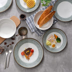 Melamine Dinnerware Sets,12pcs Plates and Bowls Sets, Melamine Dishes Set for 4, Unbreakable,Dishwasher Safe, BPA Free,Great for Indoor Use,Camping, BBQ,RV, Party,Rustic Style (Teal)