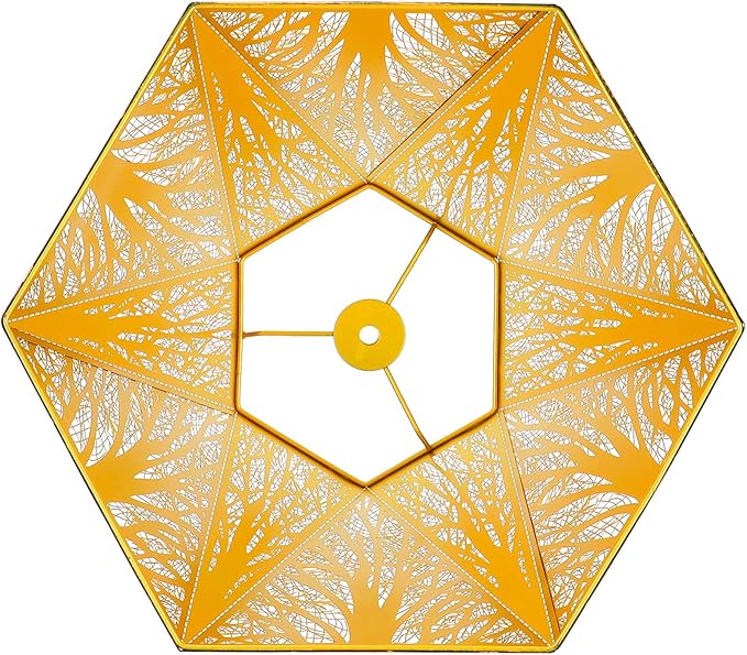 Medium Modern Style Lamp Shades with Multiple Sides, ALUCSET Metal Lampshade with Pattern of Trees for Table Lamp and Floor Light, 7 x 13.8 x 9.5 Inch, Spider (Black/Gold)