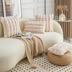 Neelvin Beige Faux Fur Cozy Soft Plaid Decorative Throw Pillow Covers 12x20 inch Set of 2,Velvet Pillowcase Cushion Case for Sofa Couch