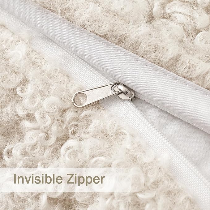 MIULEE Pack of 2 Lumbar Faux Fur Throw Pillow Covers 12x20 Inch Neutral White Boucle Decorative Sherpa Pillow Covers Fuzzy Accent Soft Sheepskin Fleece for Boho Home Decor Sofa Living Room Bed Chair